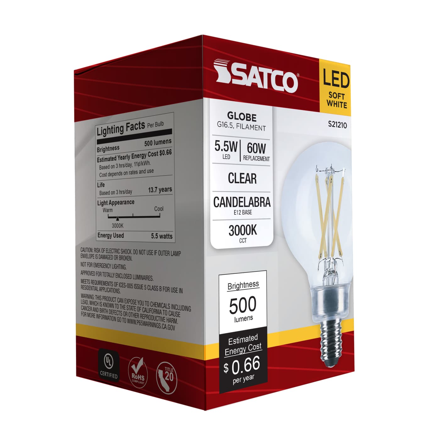SATCO-NUVO Satco-Nuvo S21210 5.5 watt G16.5 LED filament