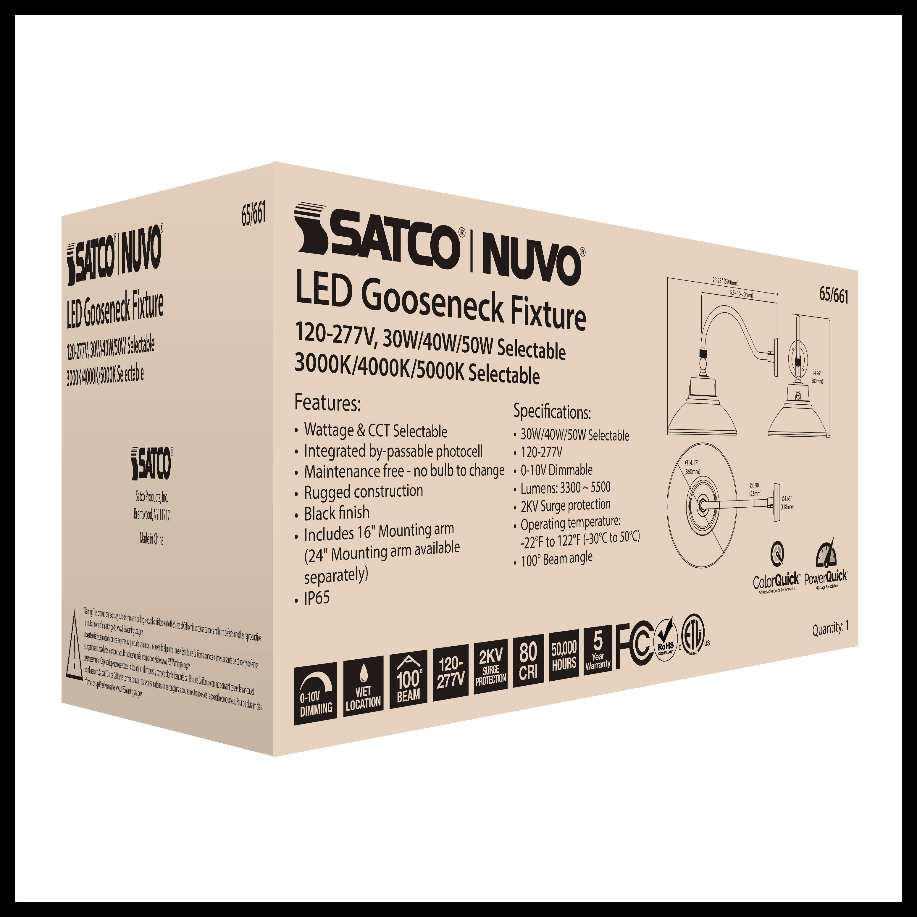 SATCO-NUVO Satco-Nuvo 65/661 LED gooseneck 30W/40W/50W 100 degree