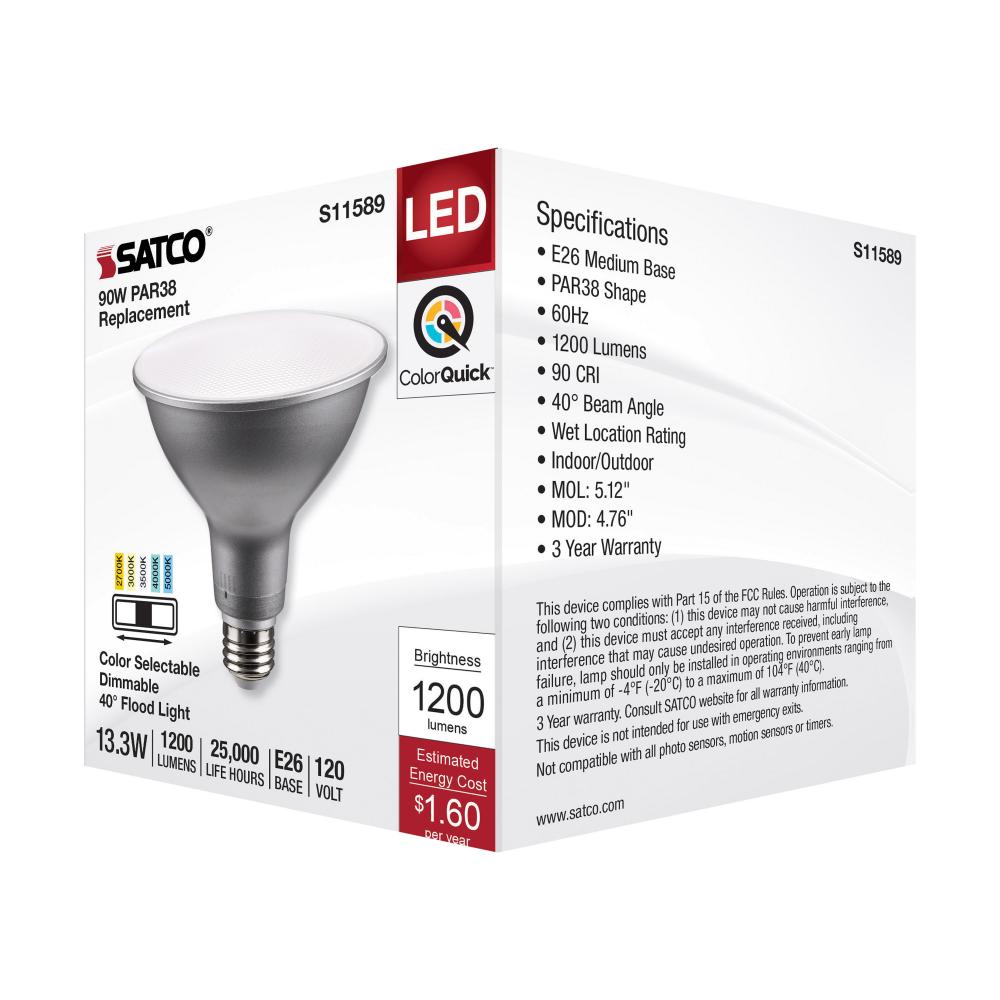 SATCO-NUVO Satco-Nuvo s11589 led cct selectable par38 lamp 13.3w 40 degree