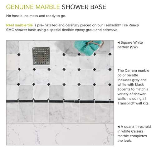 TRANSOLID Transolid fpt6032c-sw 60x32 Pre-tiled Shower Base White