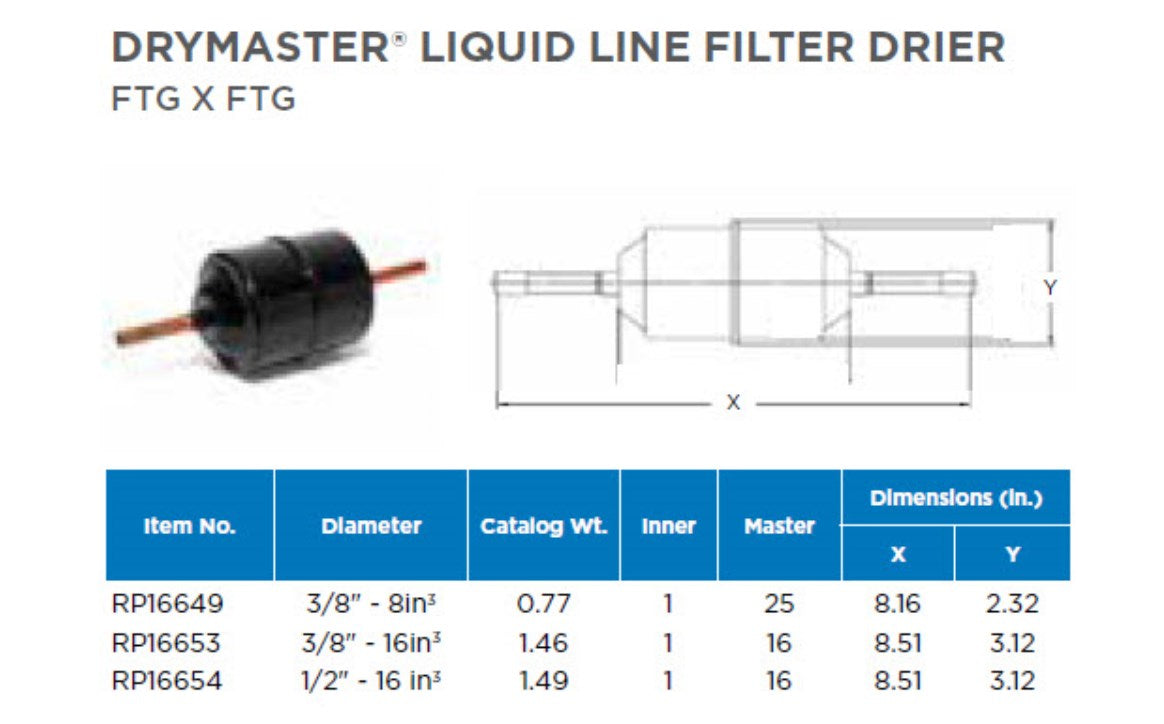 MUELLER INDUSTRIES Mueller Industries RP16654 Liquid Line Filter Drier 16 Cu