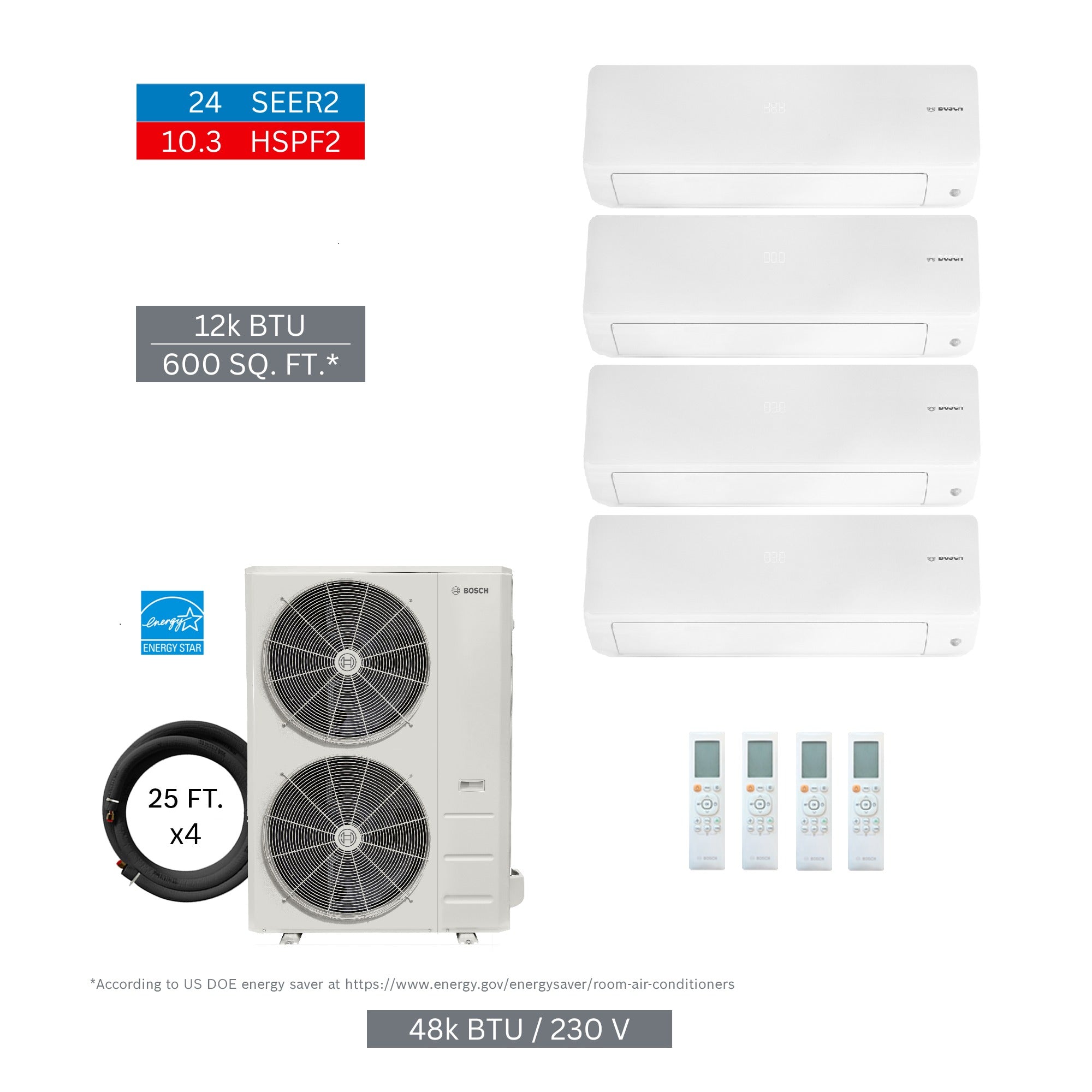 BOSCH Bosch 8733980415 48K Btu 4-zone Mini-split Kit