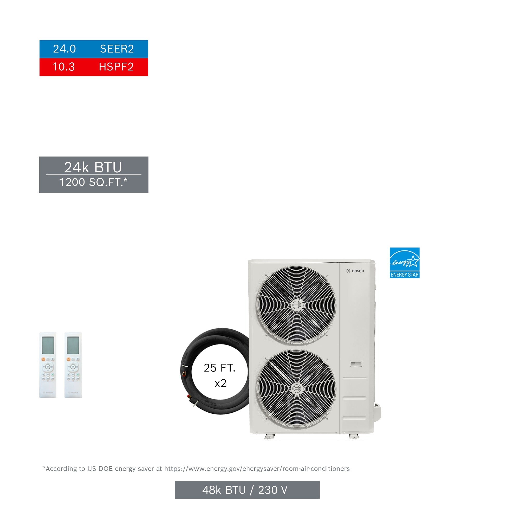 BOSCH Bosch 8733980416 48K Btu 2-zone Mini Split Kit