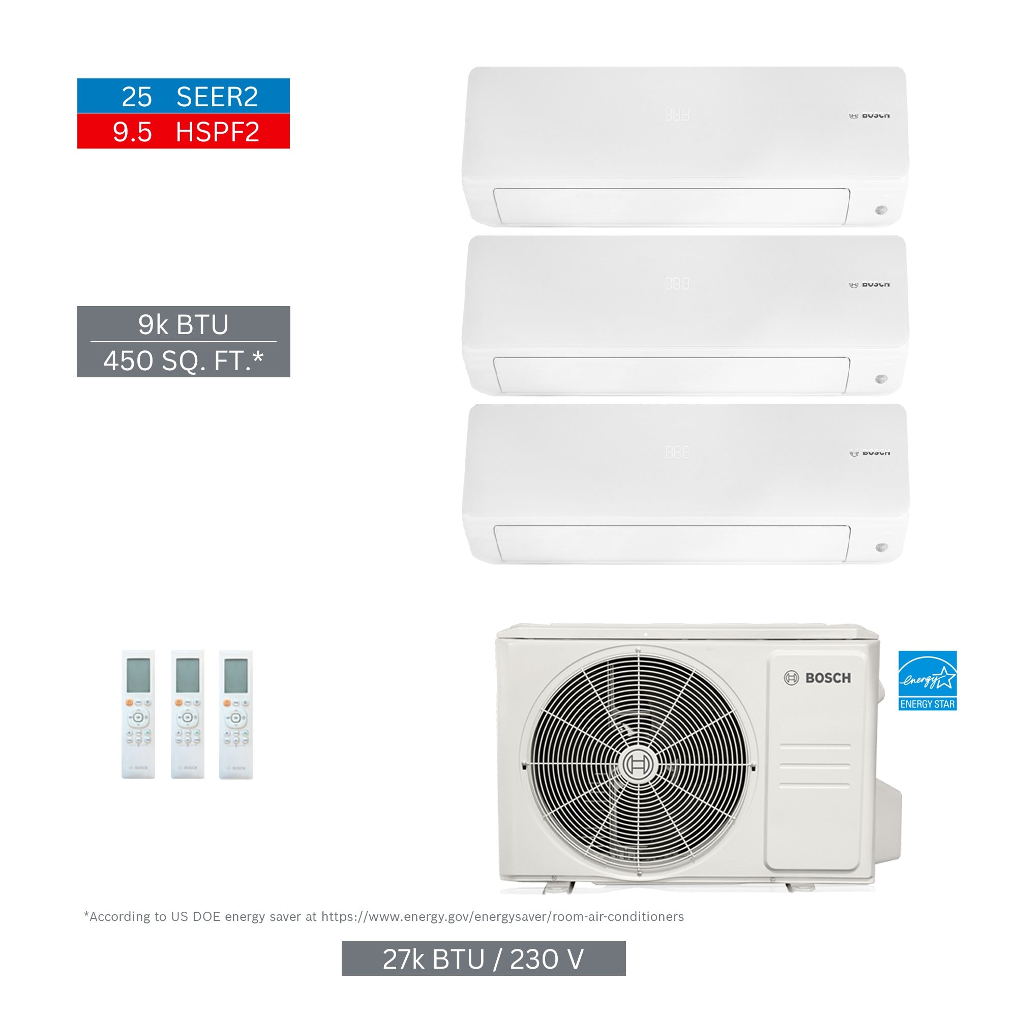 BOSCH Bosch 8733980479 27000 Btu 3-zone Mini-split Kit