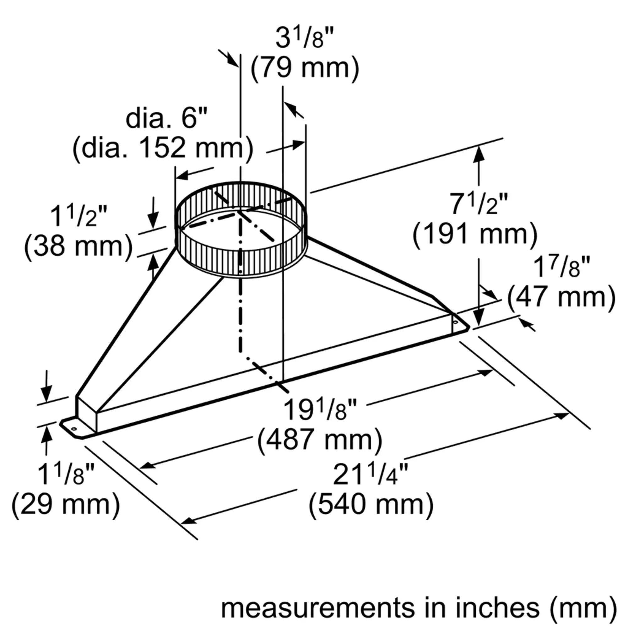 BOSCH Bosch HDDSTRAN6 hood installation accessory 6 inch round 1-7/8 x 19 inch rectangular