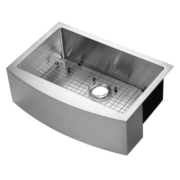 COMPASS Compass 482-0255 stainless steel retrofit R15 radius single bowl under mount curved apron front farm sink 30 in x 21 in