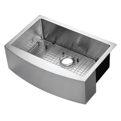 COMPASS Compass 482-0255 stainless steel retrofit R15 radius single bowl under mount curved apron front farm sink 30 in x 21 in