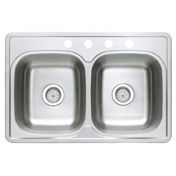 COMPASS Compass 712-6309 stainless steel 50/50 double bowl top-mount sink 33 inches x 22 inches