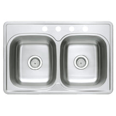 COMPASS Compass 712-6309 stainless steel 50/50 double bowl top-mount sink 33 inches x 22 inches