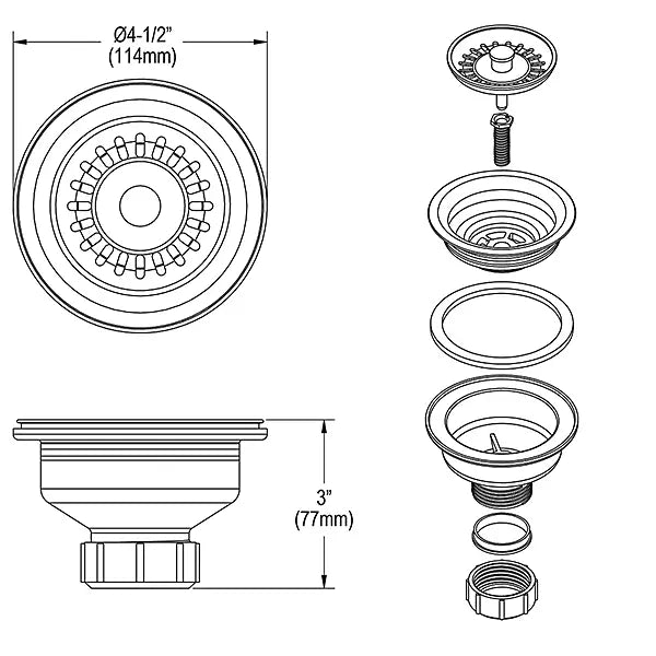 ELKAY Elkay LKQS35SN Polymer Drain Fitting with Removable Basket Strainer and Rubber Stopper 3-1/2 inch