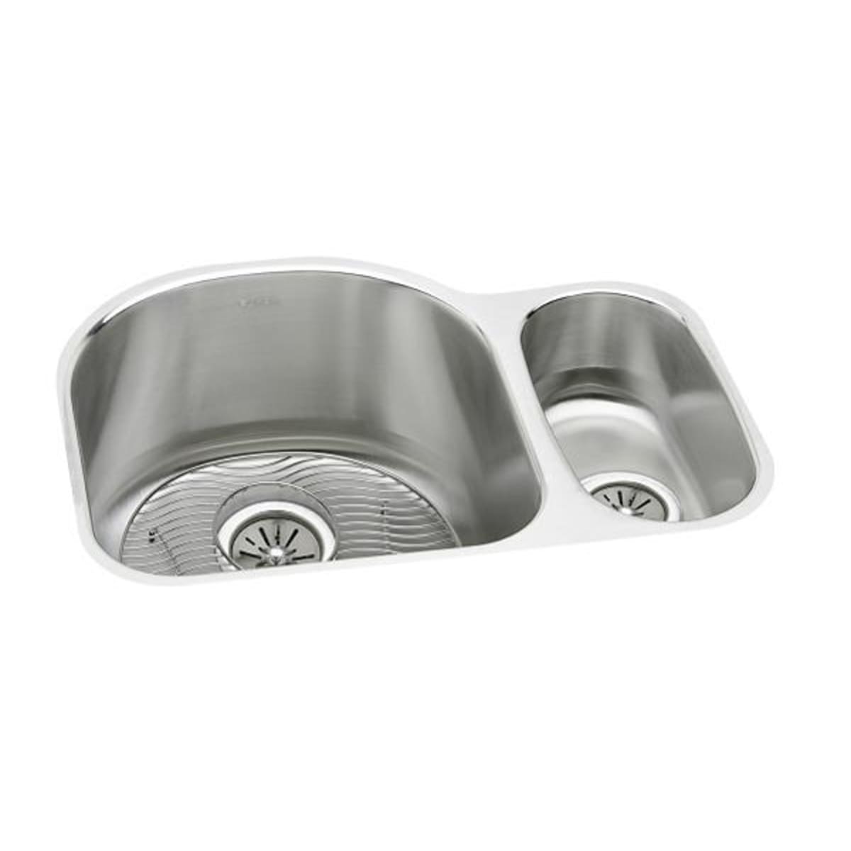 ELKAY Elkay ELUH272010RDBG Lustertone Classic Stainless Steel Offset 70/30 Double Bowl Undermount Sink Kit 26-3/4 inches x 20 inches x 10 inches