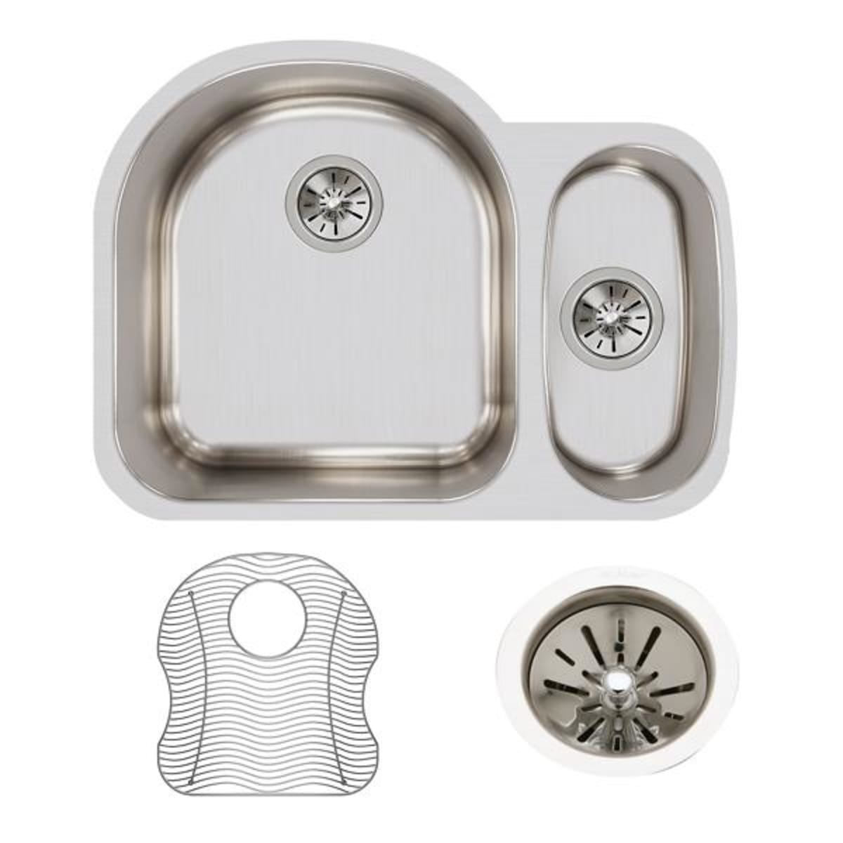 ELKAY Elkay ELUH272010RDBG Lustertone Classic Stainless Steel Offset 70/30 Double Bowl Undermount Sink Kit 26-3/4 inches x 20 inches x 10 inches