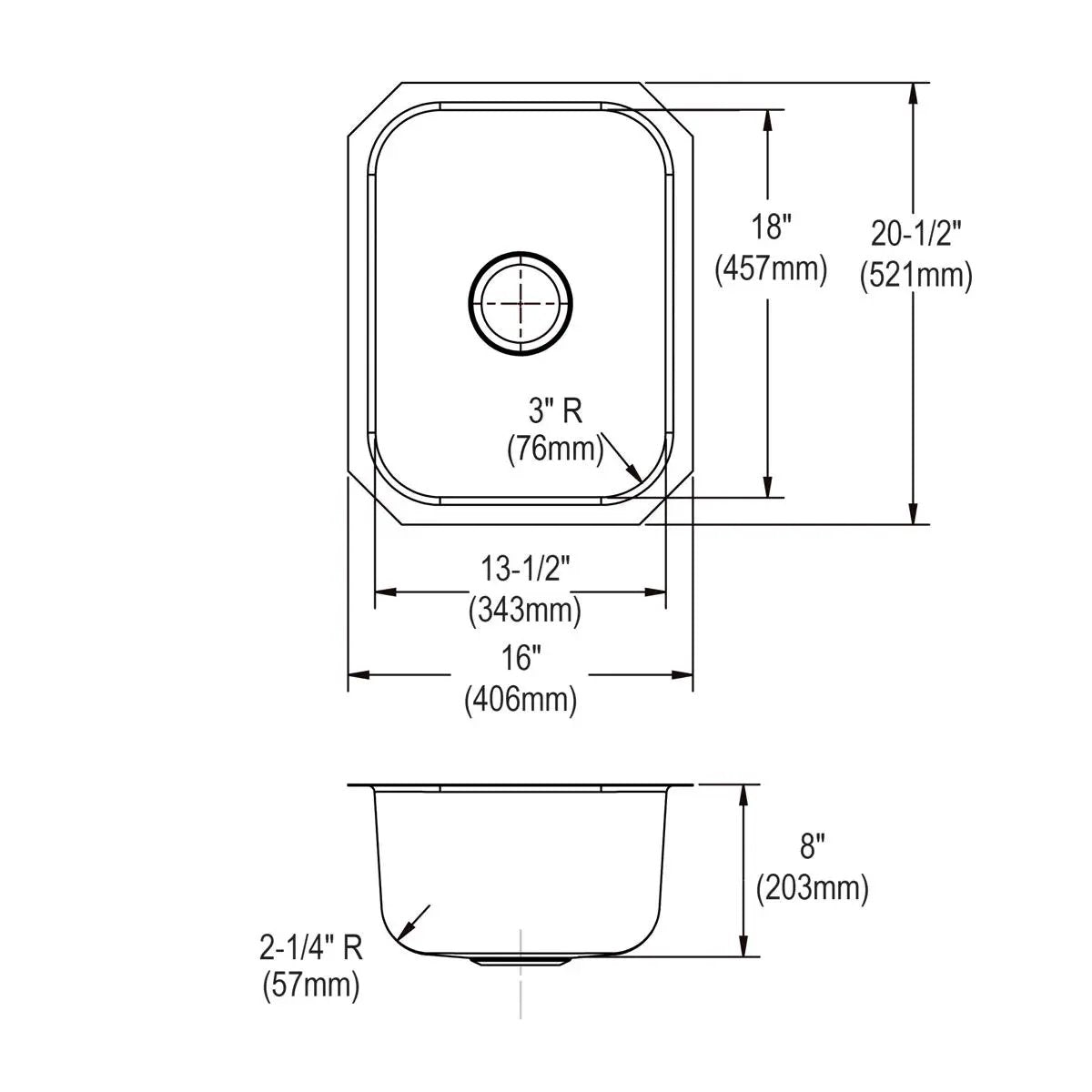 ELKAY Elkay DCFU1318 Dayton Stainless Steel Single Bowl Undermount Sink 16 x 20-1/2 x 8 DXUH1318