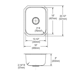 ELKAY Elkay DCFU1318 Dayton Stainless Steel Single Bowl Undermount Sink 16 x 20-1/2 x 8 DXUH1318