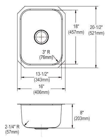 ELKAY Elkay DCFU1318 Dayton Stainless Steel Single Bowl Undermount Sink 16 x 20-1/2 x 8 DXUH1318