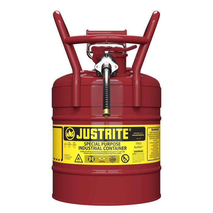 JUSTRITE Justrite 7350110 Accuflow Type II DOT Transport Safety Can for Flammable Liquids 5 Gal. 5/8 Inch Metal Hose 7350210