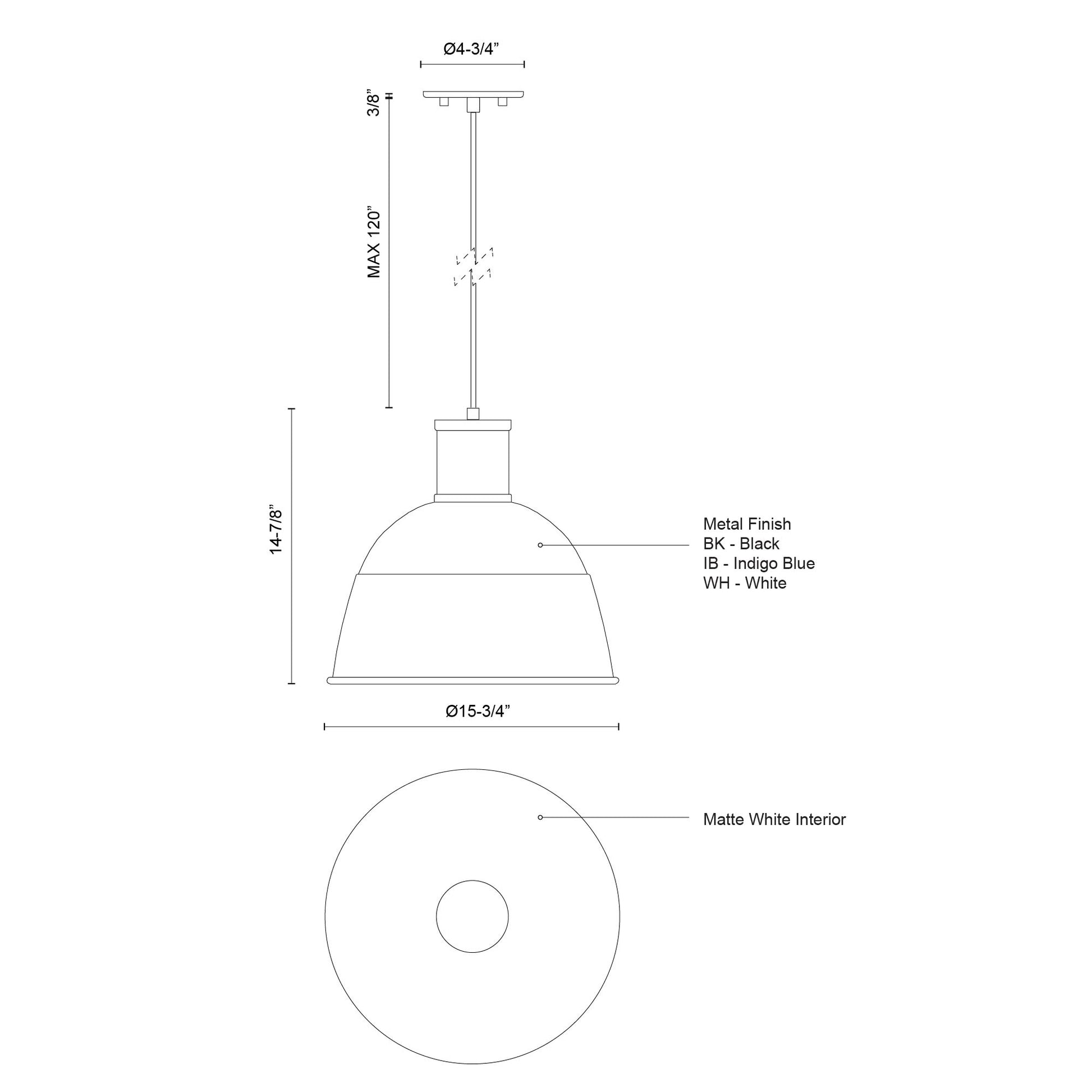 KUZCO LIGHTING Kuzco Lighting 493516-IB Irving Pendant 1 x 60W 16-in