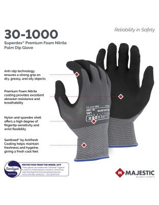 MAJESTIC Majestic 30-1000/x1 superdex antimicrobial treated nitrile coated touchscreen gloves x-large