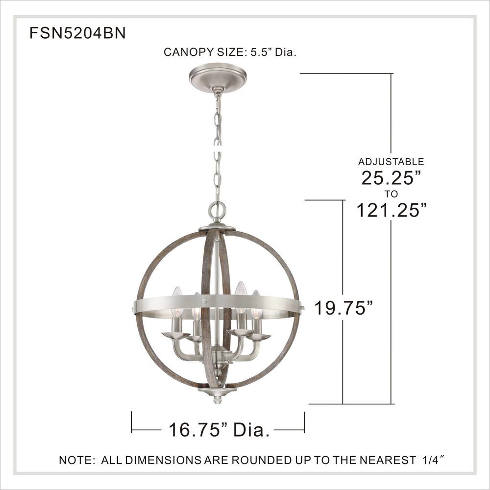 QUOIZEL Quoizel FSN5204BN Fusion 4 Light Chandelier 240 Watt