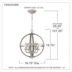 QUOIZEL Quoizel FSN5204BN Fusion 4 Light Chandelier 240 Watt