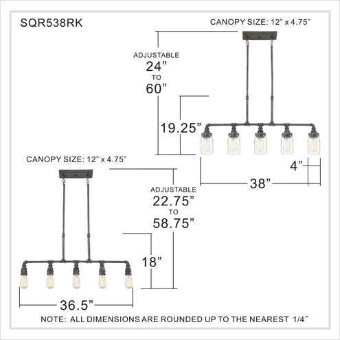 QUOIZEL Quoizel SQR538RK Squire Linear Chandelier 100 Watts 38 inch 5 Light