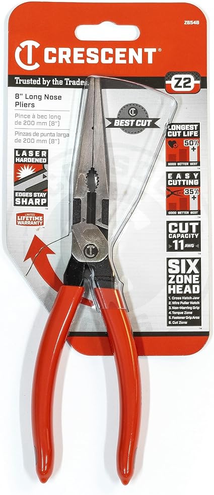 APEX TOOL GROUP Crescent Z6548-06 8 inch Long Nose Plier Dipped Handle