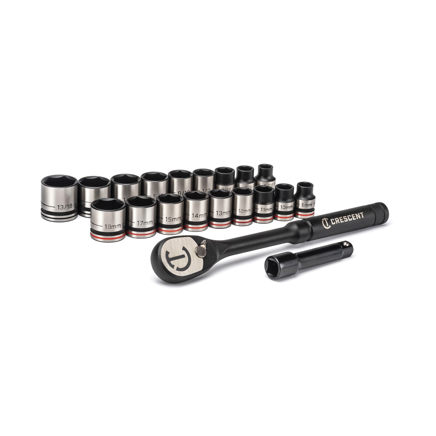APEX TOOL GROUP Apex Tool Group CSWS38B Crescent 3/8 in. Drive Metric And Sae 6 Point Socket Wrench Set 20 Pc.