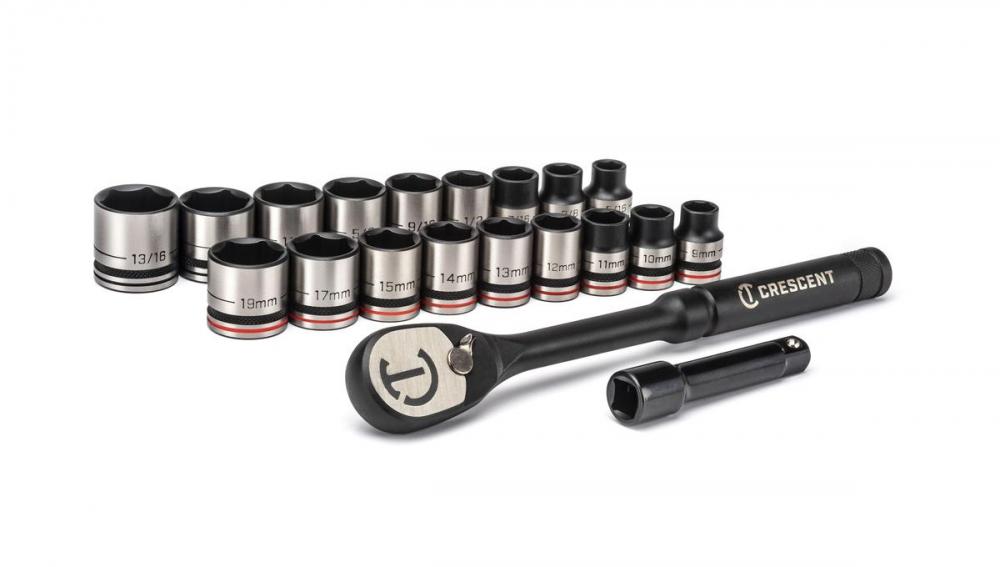 APEX TOOL GROUP Apex Tool Group CSWS38B Crescent 3/8 in. Drive Metric And Sae 6 Point Socket Wrench Set 20 Pc.