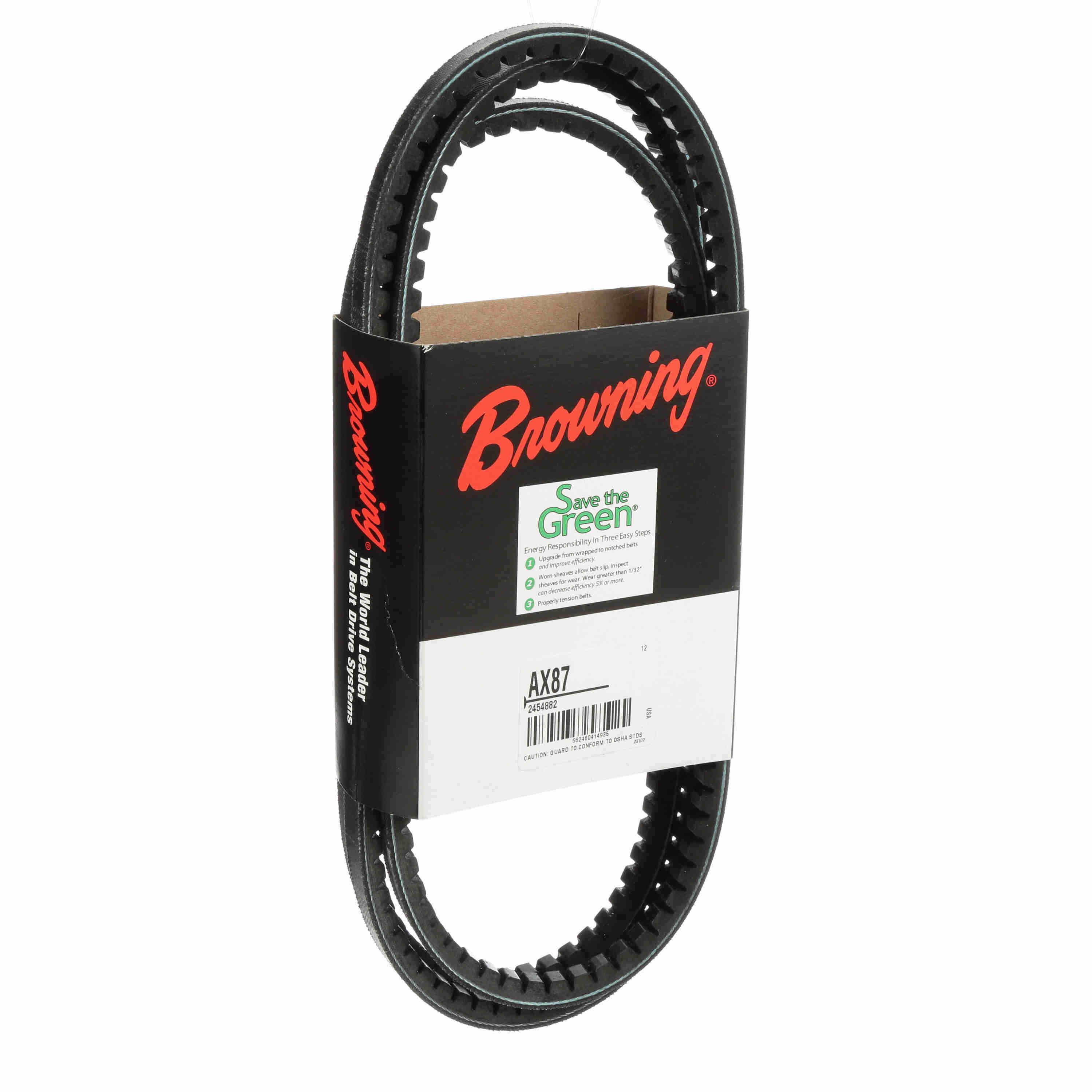 BROWNING Browning 2454882 V-Belt, Cogged AX87 Gripnotch Belt 89.2 Inch Length