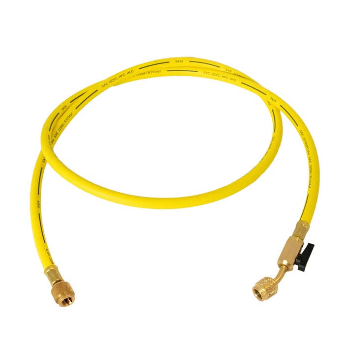 CPS PRODUCTS Cps Products hp5yelh pro-set premium ul/sae barrier refrigerant service hose 5 ft. 1/4 in. lh fm x 1/4 in. fm bv 45°