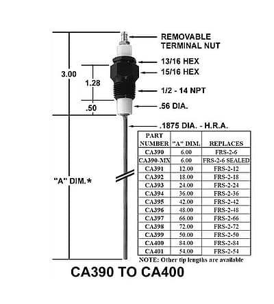 CROWN ENGINEERING Crown Engineering CA391 Flame Rod 12 inches Replaces FRS-2-12