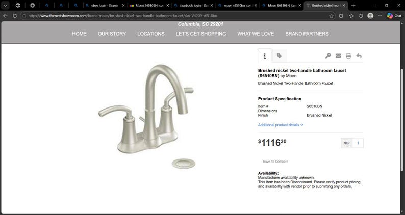 MOEN Moen S6510BN Bathroom Sink Faucet 2-Handle Centerset High-Arc 1.5 GPM