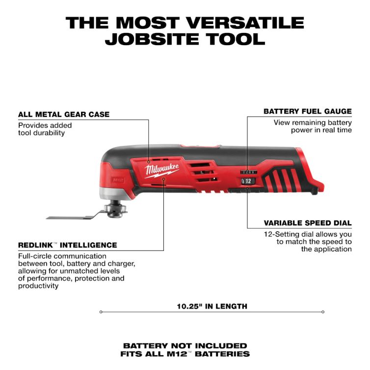 MILWAUKEE Milwaukee 2426-20 M12 12 Volt Lithium-Ion Cordless Multi-Tool - Tool Only 1.6 Degrees