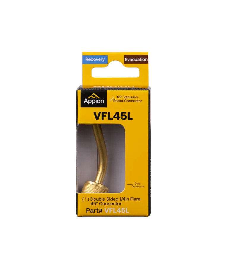 APPION TOOLS Appion Tools VFL45L Megaseal 45 degree vacuum-rated connector 2 inches x 1/4 inches flare swivel