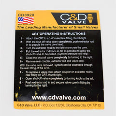 C&D VALVE C&D Valve CD3920 core removal tool 1/4 inches FTG w/ball valve