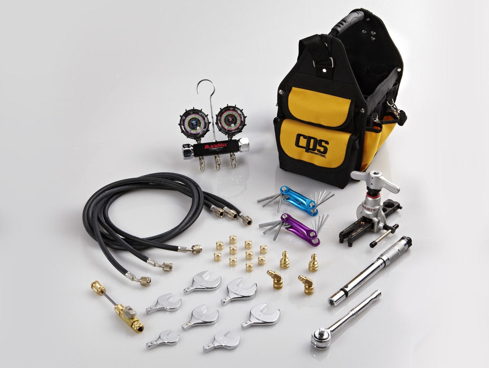CPS PRODUCTS Cps Products TLB410AC mini-split tool kit with BlackMax black & chrome 2 valve manifold and metric torque wrench set