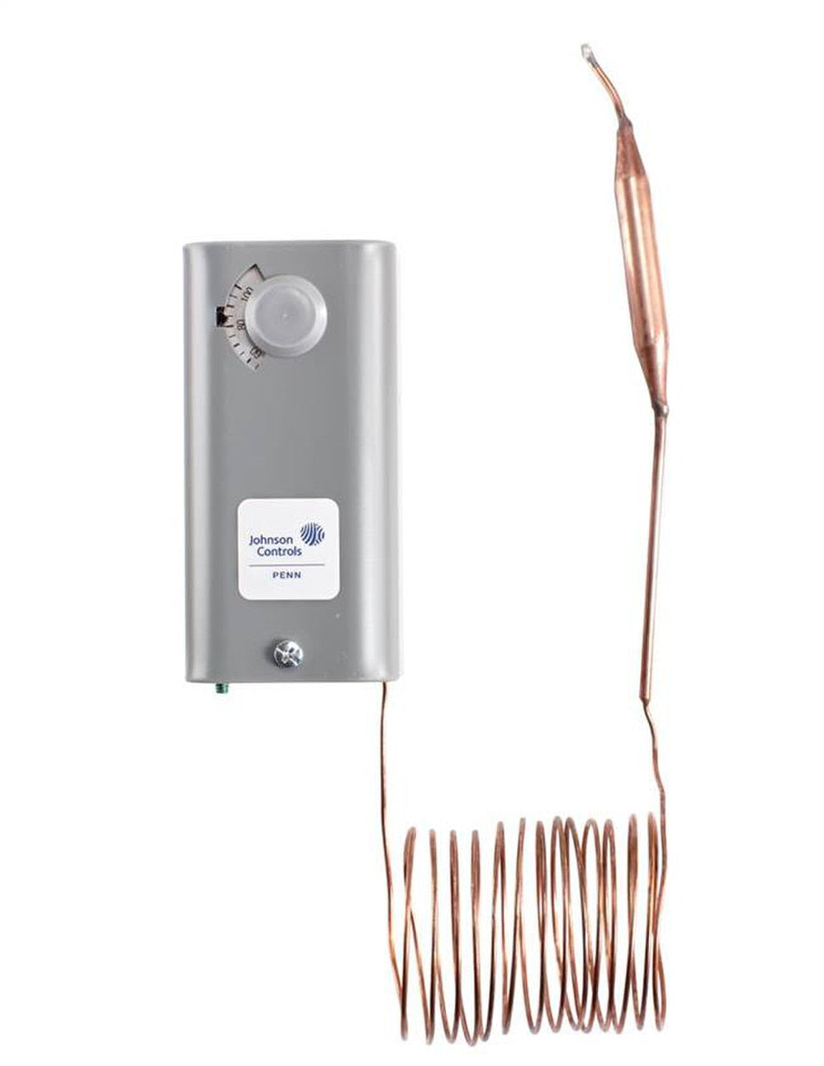 JOHNSON CONTROLS Johnson Controls A19ADB-22C Remote Bulb Temp Control 90/325F Manual Reset, 8 feet Cap, SPST, NEMA 1, 1/4 X 5 inches Bulb