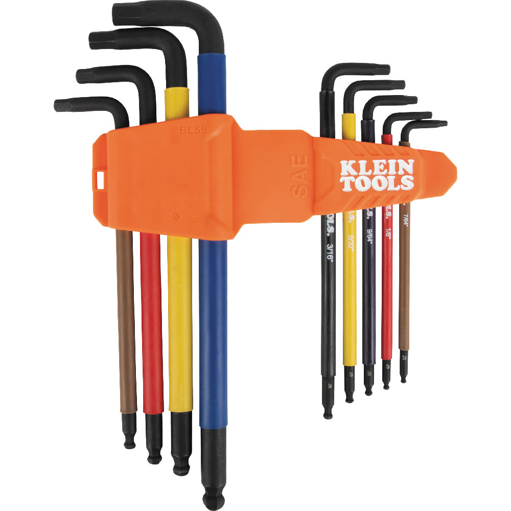 KLEIN TOOLS Klein Tools BLS9 Color-Coded Extra-Long L Style Hex Key Caddy Set SAE 9-Piece 25-Degree