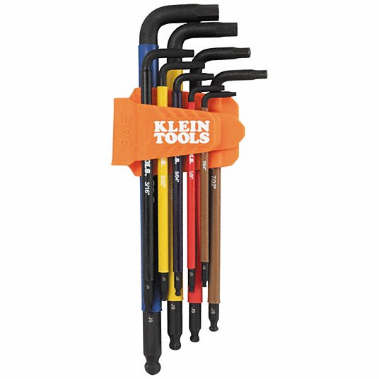 KLEIN TOOLS Klein Tools BLS9 Color-Coded Extra-Long L Style Hex Key Caddy Set SAE 9-Piece 25-Degree