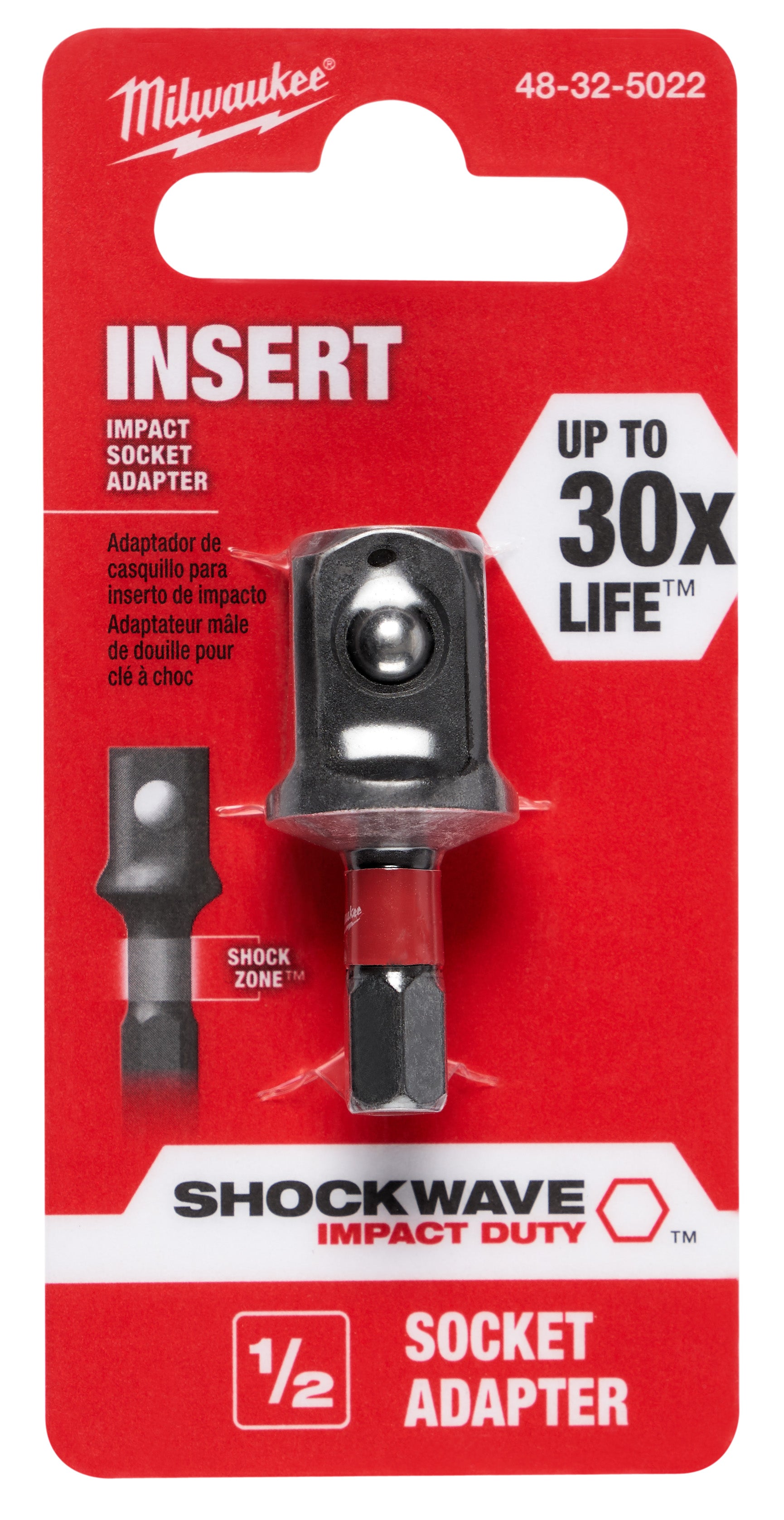 MILWAUKEE Milwaukee 48-32-5022 1/2 socket adapter 1/2 inch square drive 1/4 inch hex
