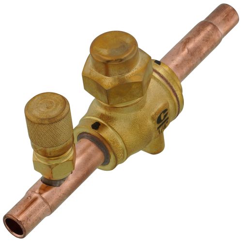 WHITE-RODGERS White-Rodgers 081065 BVSS-014T 1/4 inches ODF Refrigeration Ball Valve with Access Valve, Brass Locking Seal Cap, Thread Holes