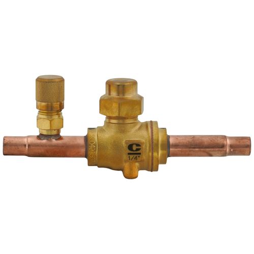 WHITE-RODGERS White-Rodgers 081065 BVSS-014T 1/4 inches ODF Refrigeration Ball Valve with Access Valve, Brass Locking Seal Cap, Thread Holes