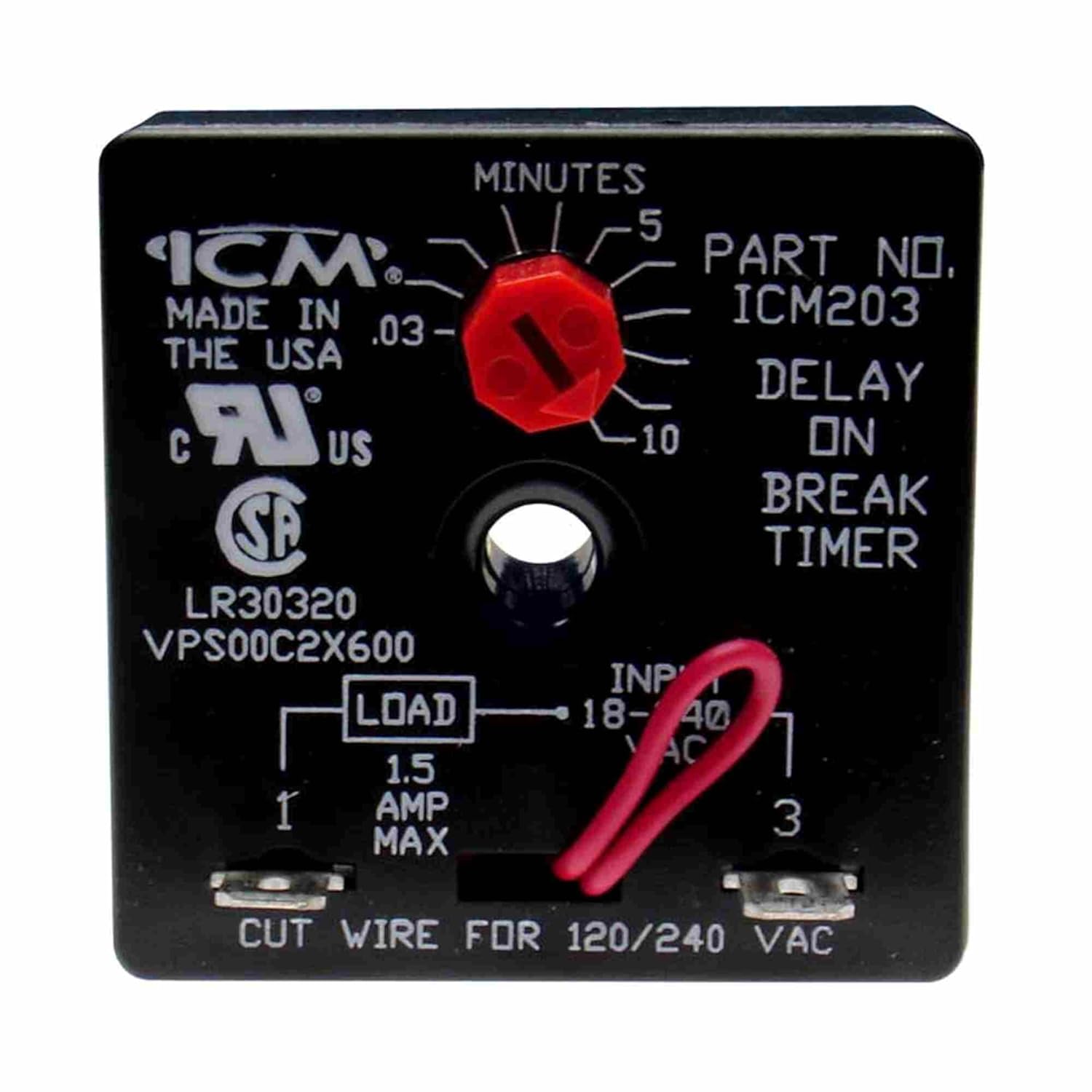 ICM CONTROLS Icm Controls ICM203 Delay on Break Timer 18-240 Vac 1.25 inches Height, 2 inches Width 2 inches Length ICM203B