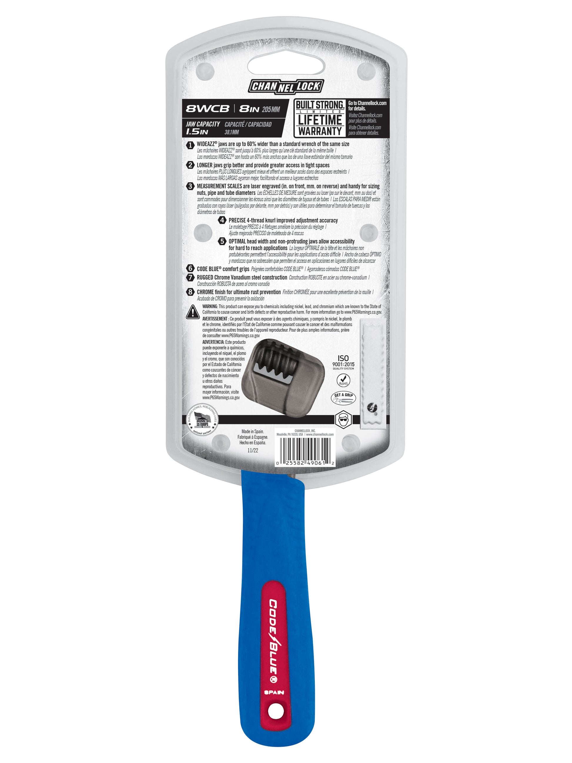 CHANNLOK Channlok 8WCB 8-inch Code Blue WideAzz Adjustable Wrench