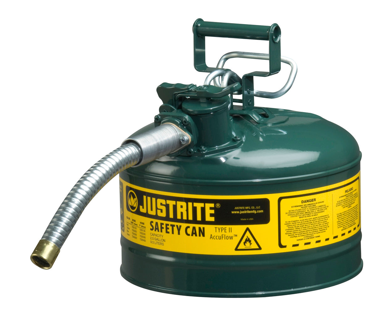 JUSTRITE Justrite 7225430 Safety Can Type II 2.5 Gallon 1 Inch Metal Hose