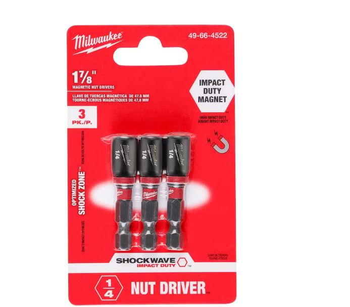 MILWAUKEE Milwaukee 49-66-4522 Shockwave 1/4 in. x 1-7/8 in. Power Impact Nutdriver (3-Pack)