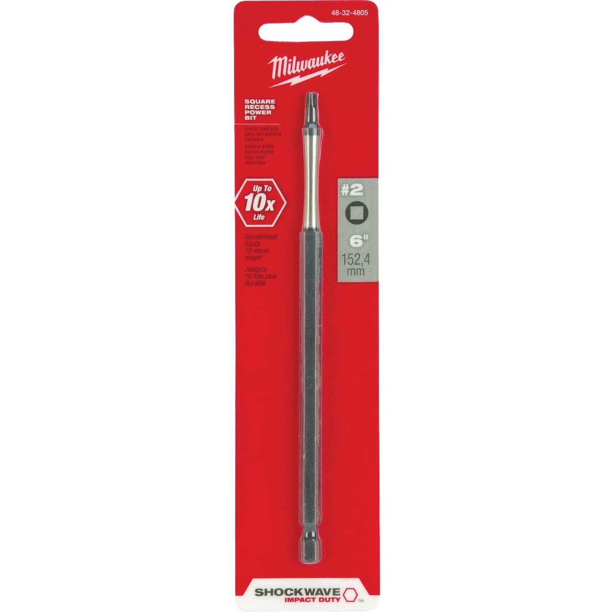 MILWAUKEE Milwaukee 48-32-4805 SHOCKWAVE #2 Square Recess 6 In. Power Impact Screwdriver Bit
