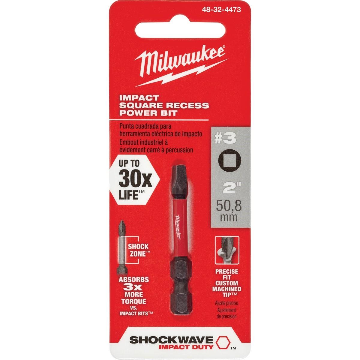 MILWAUKEE Milwaukee 48-32-4473 Shockwave #3 Square Recess 2 In. Power Impact Screwdriver Bit