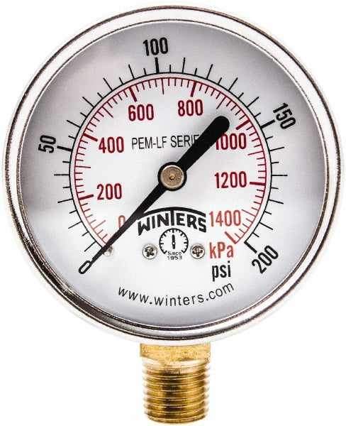 WINTERS Winters PEM216LF lead-free pressure gauge 0 to 200 psi 2-1/2 in. dial