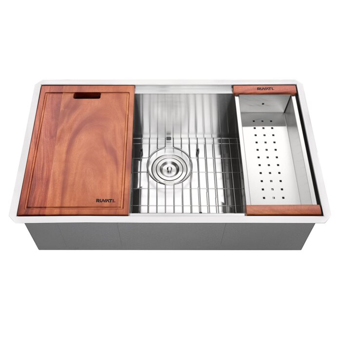 RUVATI Ruvati RVH8300 32-inch workstation ledge undermount 16 gauge stainless steel kitchen sink single bowl